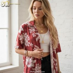 Battleship Hawaiian shirt specifications showing naval military themed tropical print details