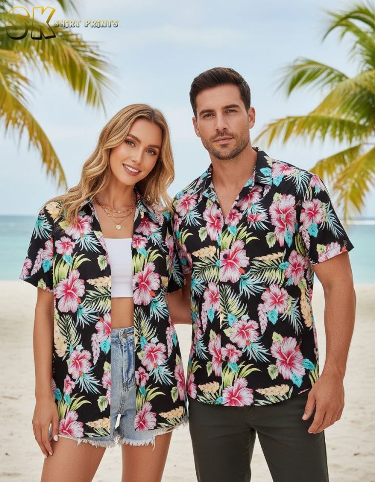 Women Hawaiian Shirt Soft Cool Summer Tropical Beach Shirts Floral Print V Neck Short Sleeve Button Up Blouse