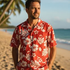 Black Hawaiian shirt with pink flowers collection showing multiple tropical floral designs