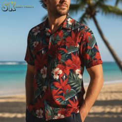Black Hawaiian shirt pink flowers tropical collection summer beach wear