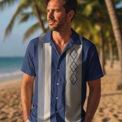 Multiple bowling Hawaiian shirt designs displayed side by side showing various tropical and tiki patterns