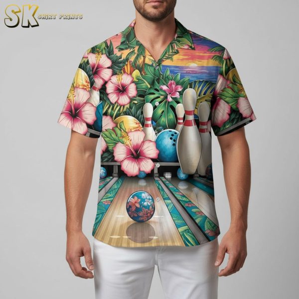 Personalized Tropical Hawaiian Bowling Shirt - Custom Short Sleeve Button Down for Men & Women Bowlers