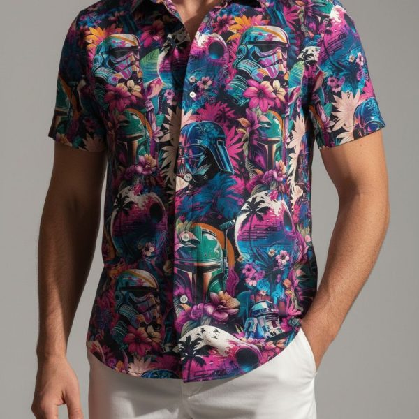 Darth Vader Hawaiian Shirt - Star Wars Tropical Button Up for Beach Vacation and Summer Parties
