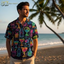 Collection overview showing multiple cocktail Aloha shirt designs with different drink patterns displayed side by side