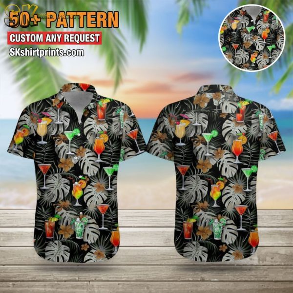 Cocktail Hawaiian Shirt for Men - Tropical Drinks Print Aloha Beach Button Down Short Sleeve Summer Shirt