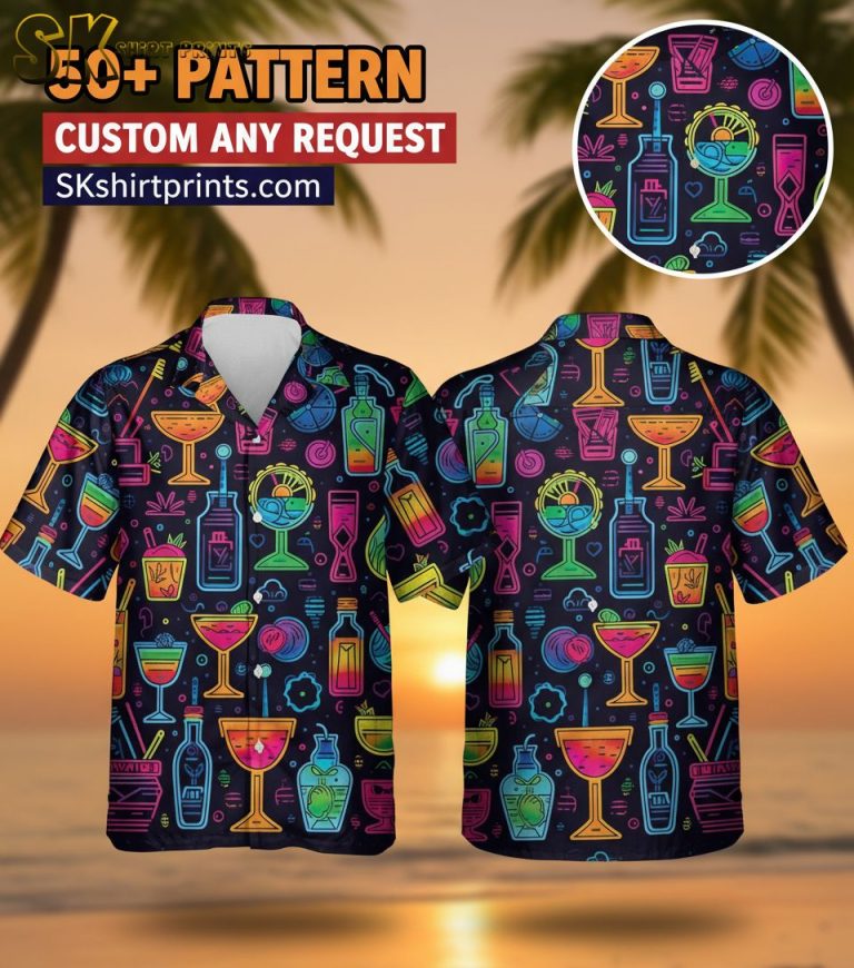 Cocktail Hawaiian Shirt for Men – Tropical Drinks Button Down Short Sleeve Aloha Beach Shirt
