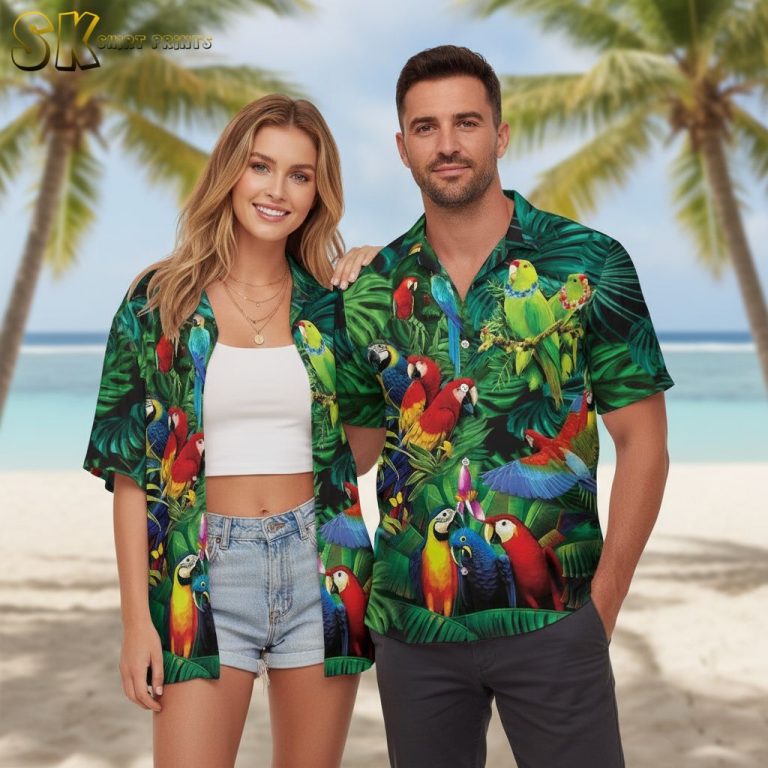 Tropical Parrot Hawaiian Shirt – Vibrant All-Over Print for Beach Vacations and Summer Adventures