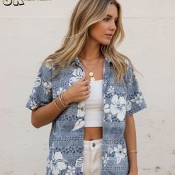 Size chart infographic showing cooke Hawaiian shirt measurements and fabric specifications