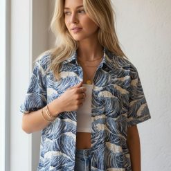 Size chart and fabric specifications infographic showing Cooke Street Hawaiian shirt measurements and features