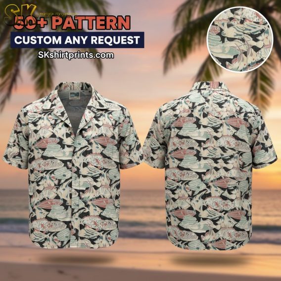 Male model wearing tropical print Aloha shirt in casual lifestyle setting