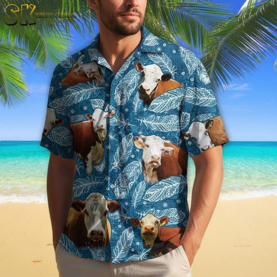 Multiple cow clothes Hawaiian shirt designs displayed side by side showing different patterns and color schemes