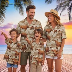 Collection of cow print button up shirts showing various farm-themed designs and color options