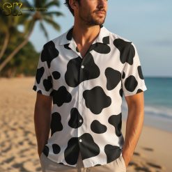 Multiple cow shirt designs displayed side by side showing various Aloha shirt patterns and color combinations