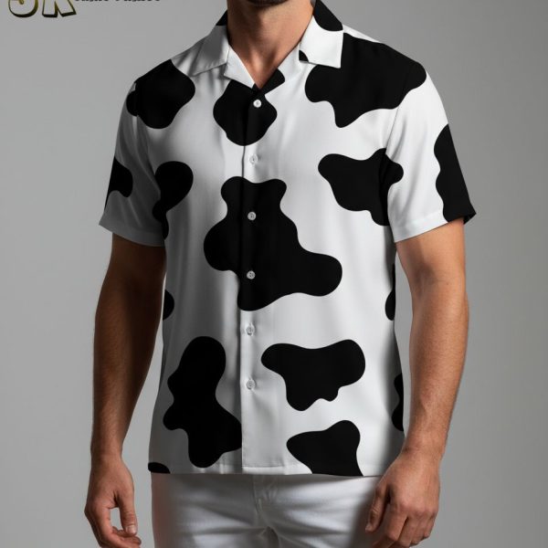 Cow Print Shirt Mens Hawaiian Shirt - Tropical Button Up for Beach Vacation & Summer Parties