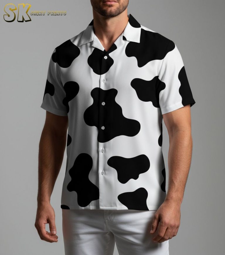 Cow Print Shirt Mens Hawaiian Shirt – Tropical Button Up for Beach Vacation & Summer Parties