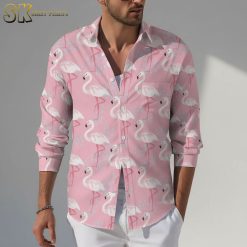 Personalized aloha shirt displaying custom face photos integrated with flamingo tropical print design