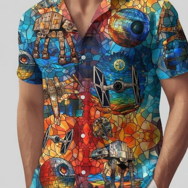 Star Wars Hawaiian Shirt Mens - Tropical Galaxy All-Over Print Button Down for Beach Vacation