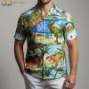 Dinosaur button shirt for men in casual short sleeve Hawaiian style with colorful print