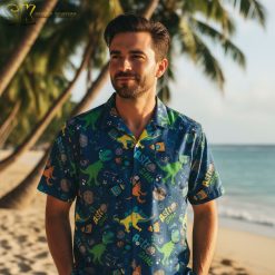 Dinosaur Hawaiian shirt mens collection showing multiple color variations and designs