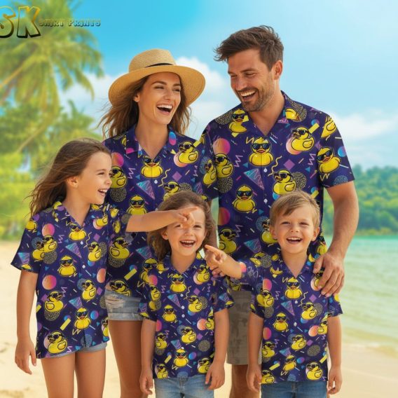 Donald Duck Hawaiian shirt collection showing multiple color variations of duck print design