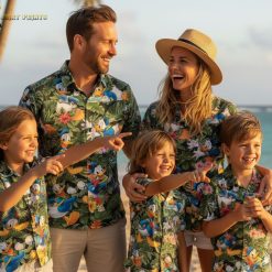 Collection of Donald Duck shirts for men showing multiple Hawaiian shirt designs with duck characters