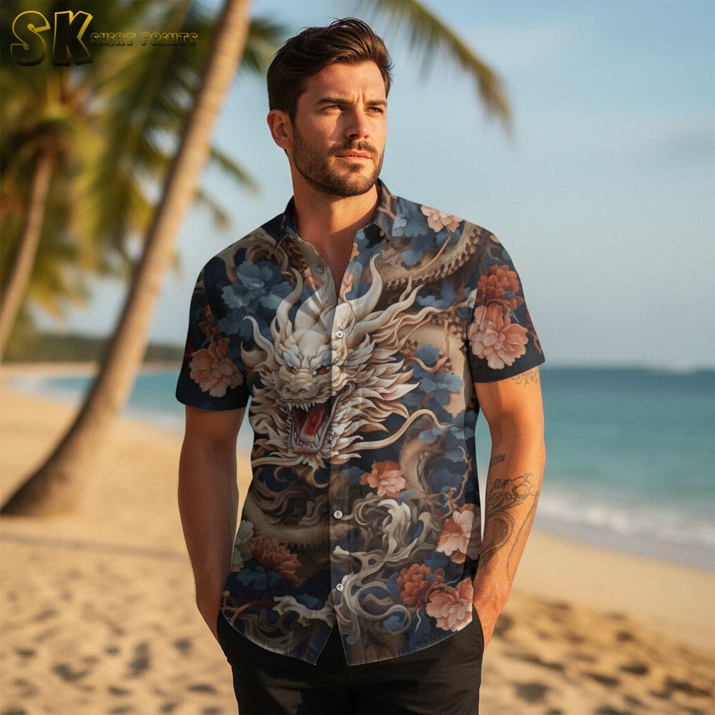 Multiple dragon quest slime aloha shirt designs displayed side by side in collection view