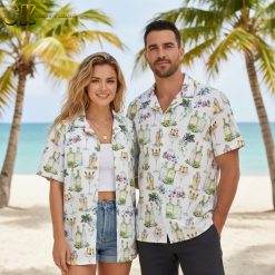 Drinking Hawaiian shirts perfect for vacation featuring cocktail and bar themed graphics in tropical colors