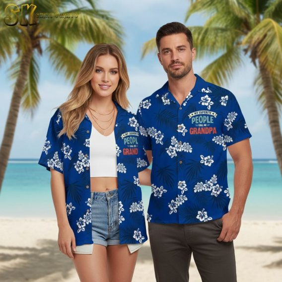 Fathers Day grandpa tropical shirt in third color option with Hawaiian floral pattern