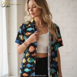 Fishing Hawaiian shirt size chart showing measurements and specifications for proper fit