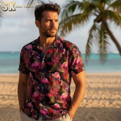 Flamingo Hawaiian shirt collection showing multiple color variants