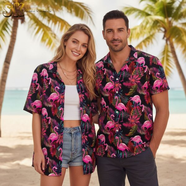 Pink Flamingo Hawaiian Shirt - Tropical Beach Button Down for Men and Women Summer Vacation Wear