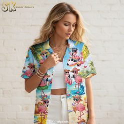 Flamingo shirts sizing chart and product specifications showing measurements and fit details