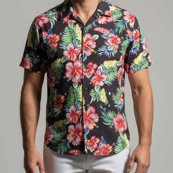 Women's Tropical Hawaiian Shirts - Cool Summer Beach Button Up Floral Print V Neck Short Sleeve Blouse Tops