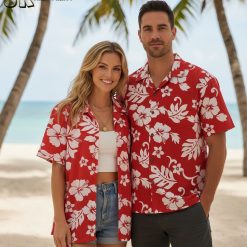 Floral shirt Hawaiian style for men, tropical beach wear with casual button up design