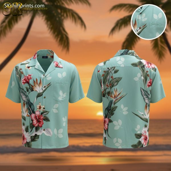 Tropical Hibiscus Floral Hawaiian Shirt Men Short Sleeve Button Down Beach Shirt with Pocket