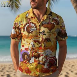 Multiple funny Hawaiian shirts displayed side by side showing various humorous designs and comedy themes