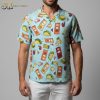 Person in humorous Hawaiian shirt posing in tropical vacation lifestyle scene