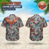 Male model wearing colorful funny Hawaiian shirt with tropical print, standing casual pose outdoors