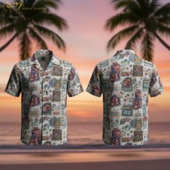 Male model wearing colorful funny tropical Aloha shirt in casual lifestyle setting