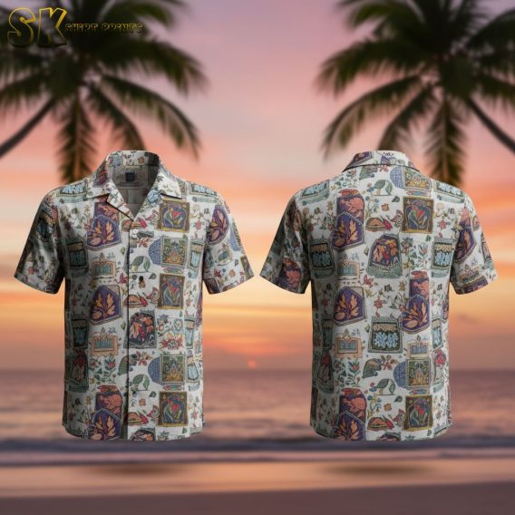 Male model wearing colorful funny tropical Aloha shirt in casual lifestyle setting