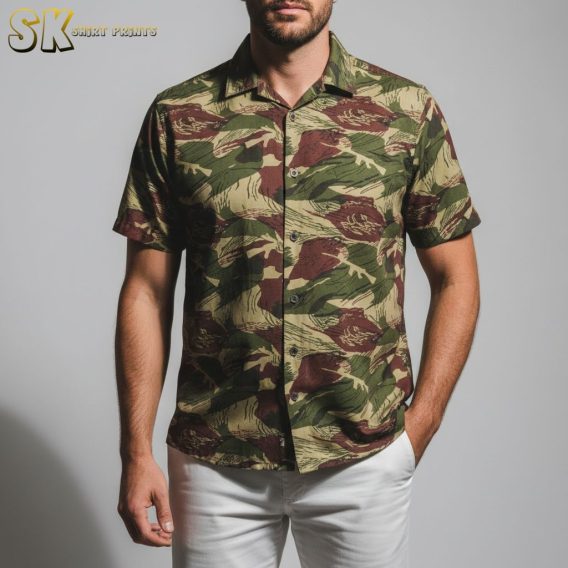 Gun themed Hawaiian shirts displaying vintage firearms pattern with tropical background in color-2