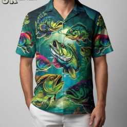 Hawaii fishing shirts for men in short sleeve design with fishing-themed tropical print