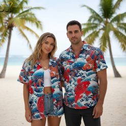 Hawaiian fish shirt mens tropical print button up ocean theme marine life design