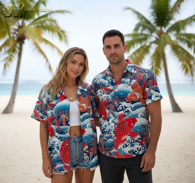 Hawaiian Shirt Fish Print Button Down – Tropical Bass Fishing Aloha Shirt for Men