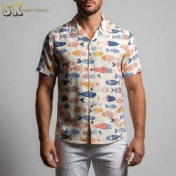 Hawaiian fish shirt in second color variation showing vibrant tropical fish designs perfect for beach and summer wear