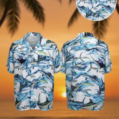 Hawaiian fish shirt with colorful tropical fish pattern for summer beach style