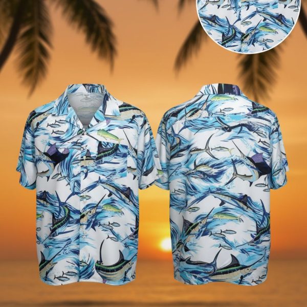 Hawaiian Fish Shirt Mens Tropical Ocean Print Button Up Fishing Lover Gift Aloha Beach Shirt