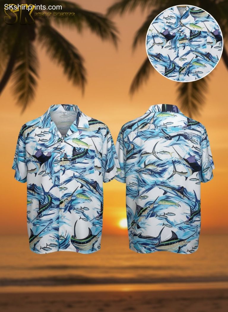 Hawaiian Fish Shirt Mens Tropical Ocean Print Button Up Fishing Lover Gift Aloha Beach Shirt