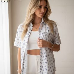 Hawaiian fish shirts sizing chart and fabric specifications showing measurements and material details