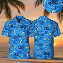 Hawaiian fishing shirt with tropical fish pattern for men